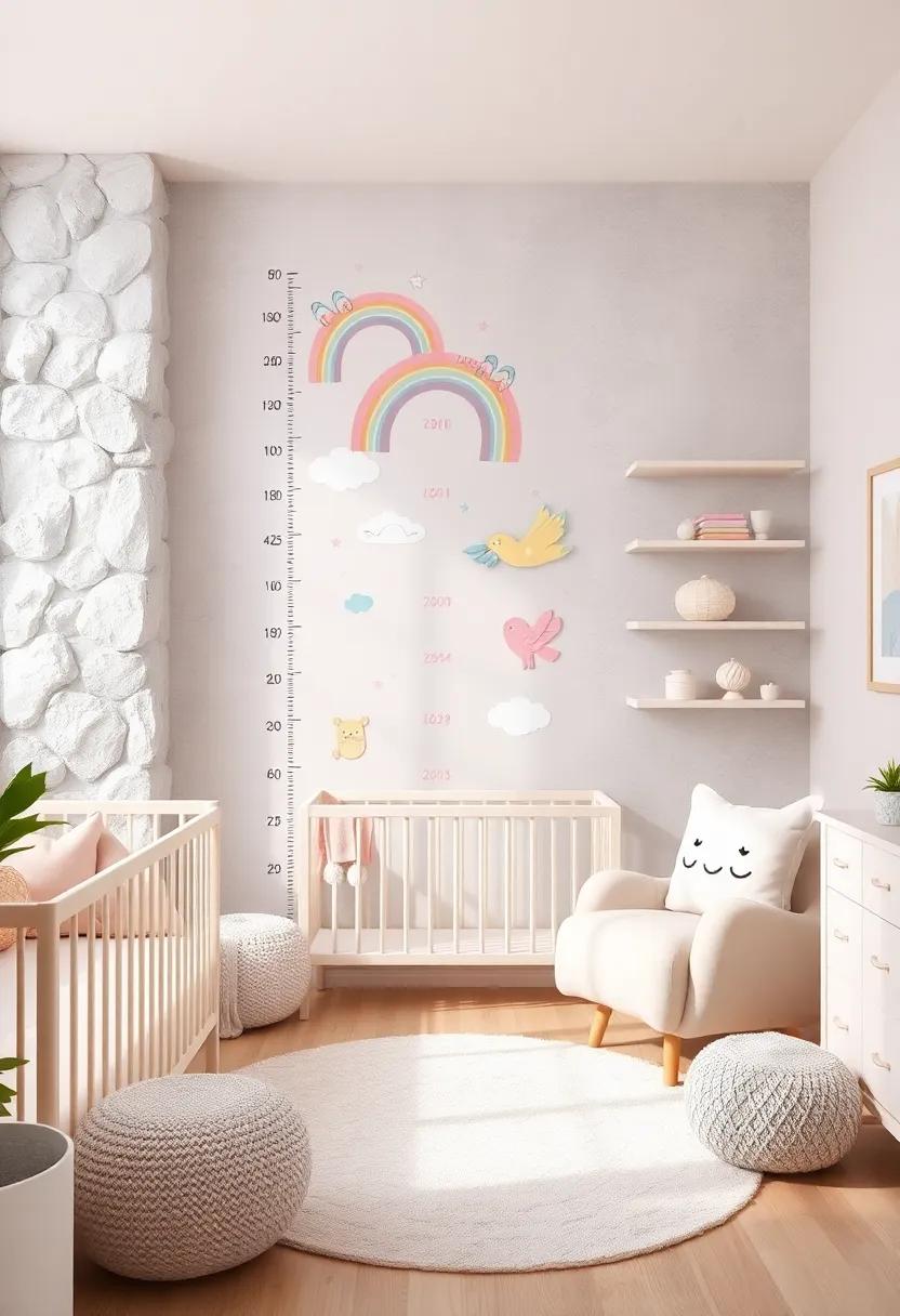 Artistic Growth Chart: Incorporate a pastel-themed ⁣growth chart that ⁢doubles as wall art, tracking your ‍child's‌ heights with lovely, illustrated designs of rainbows and magical creatures