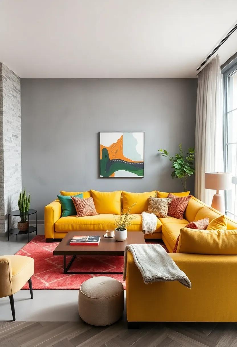 embrace a​ statement Sofa:‍ Choose a bold color or unique shape ‌to become the⁣ focal point of your living room