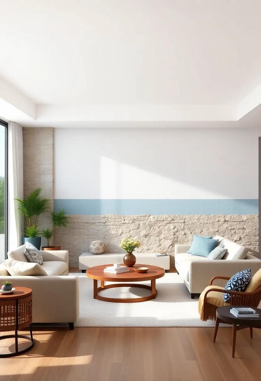 Coastal Color Blocked Wall: paint a feature wall with colors inspired by the coast,⁣ such as sandy beige at the bottom⁣ fading into a soft blue at‍ the top