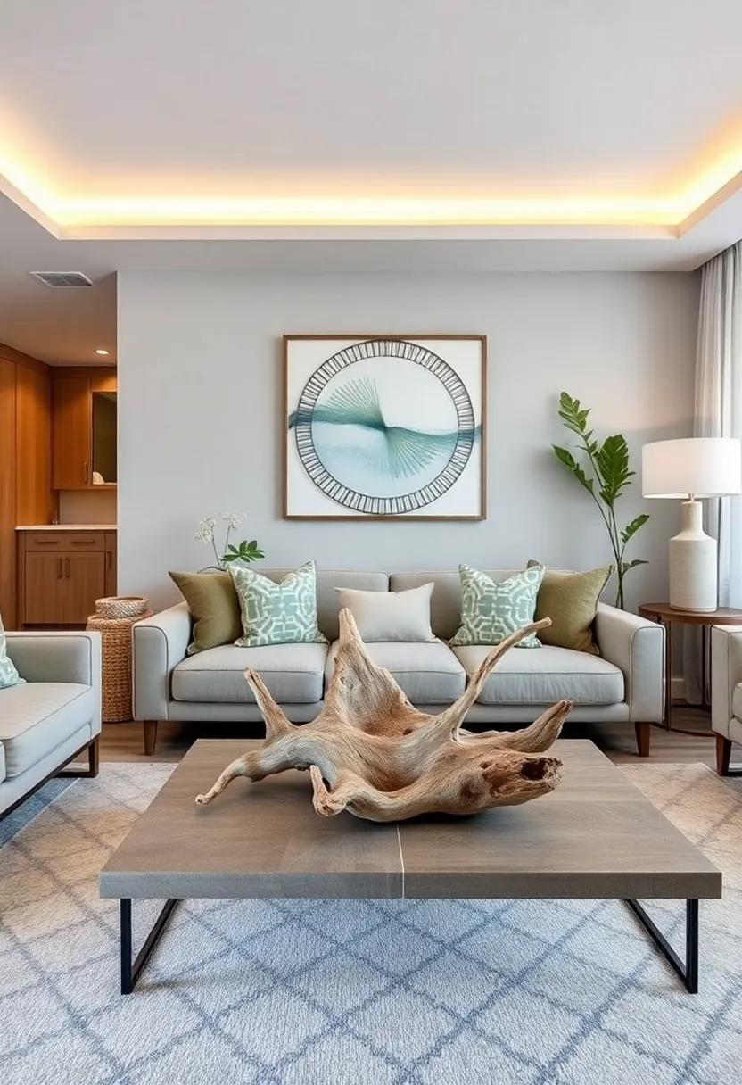 Driftwood Centerpiece: Use a piece of driftwood as a‌ unique centerpiece on your coffee table to spark conversation and connection to the sea