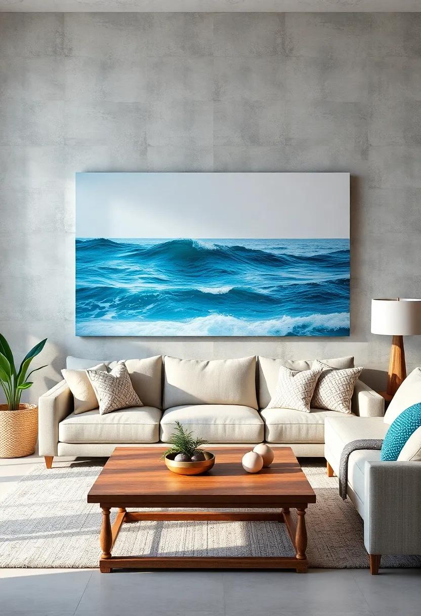 Ocean-Themed Canvas Art: Choose large-scale canvas art featuring serene ocean waves or tranquil beaches to create a‍ striking ‍focal ‌point