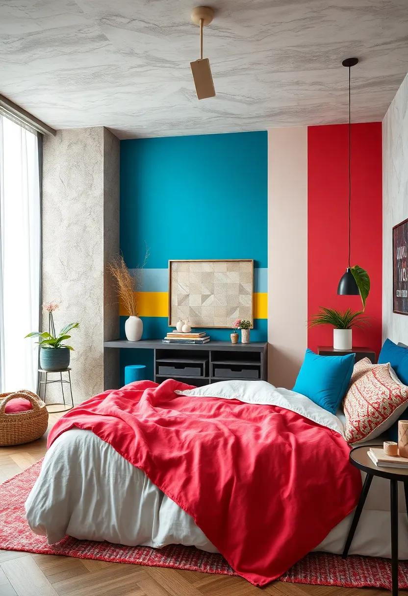 Incorporate a bold color block or stripe design across the room to make a striking design choice that showcases your style