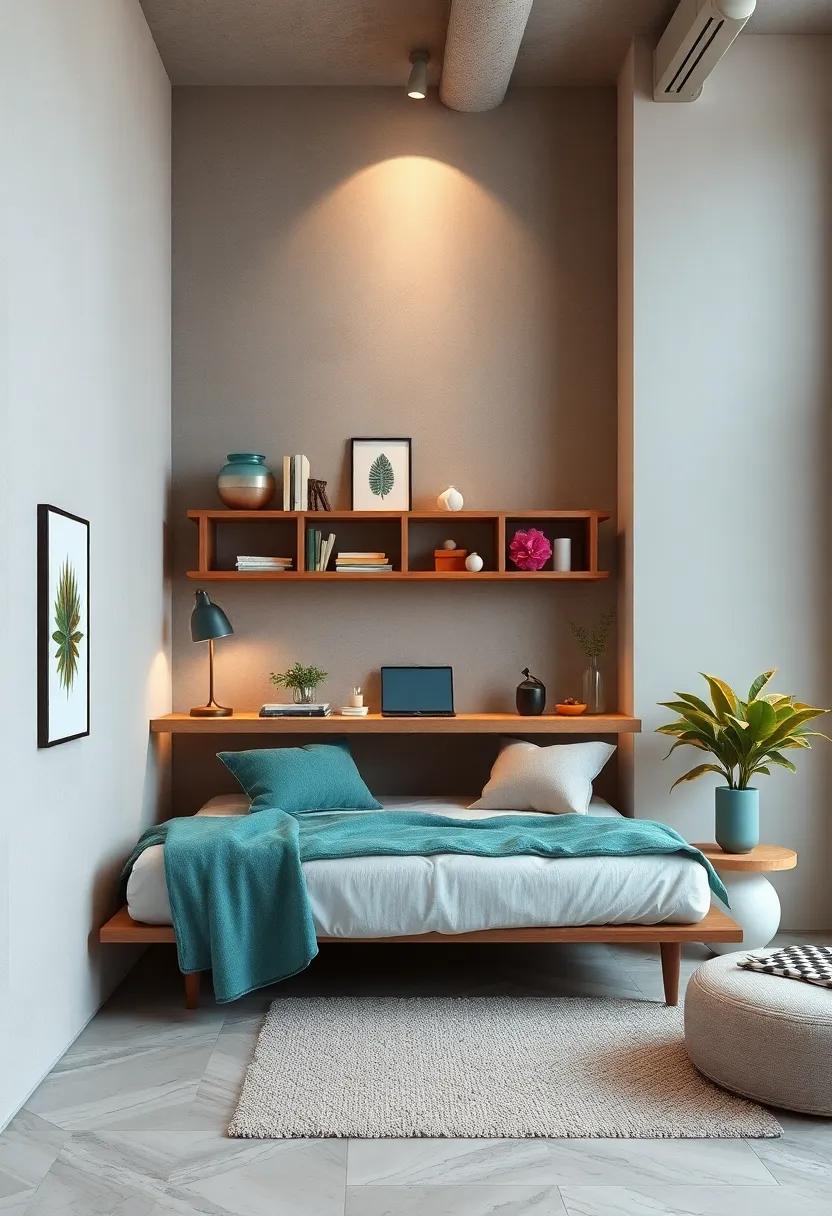 Plan a wall-mounted desk system that saves space while offering a chic and functional area for crafts or work