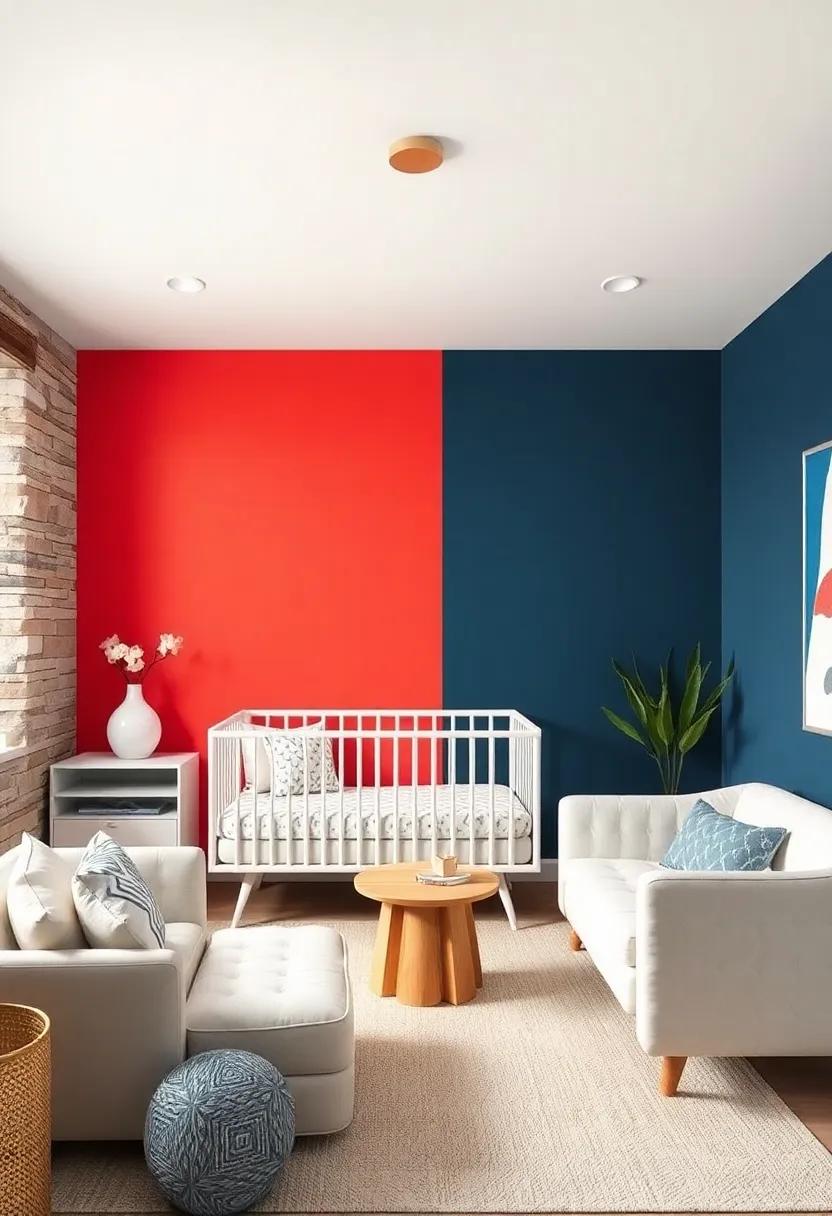 Bold Accent Wall: Paint one wall a striking color or use patterned wallpaper to create an engaging backdrop that adds depth to the nursery