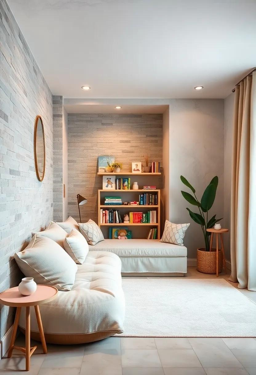 Cozy Reading Nook: Design a little corner with plush cushions and a small bookshelf filled with colorful stories to cultivate a love for reading early on