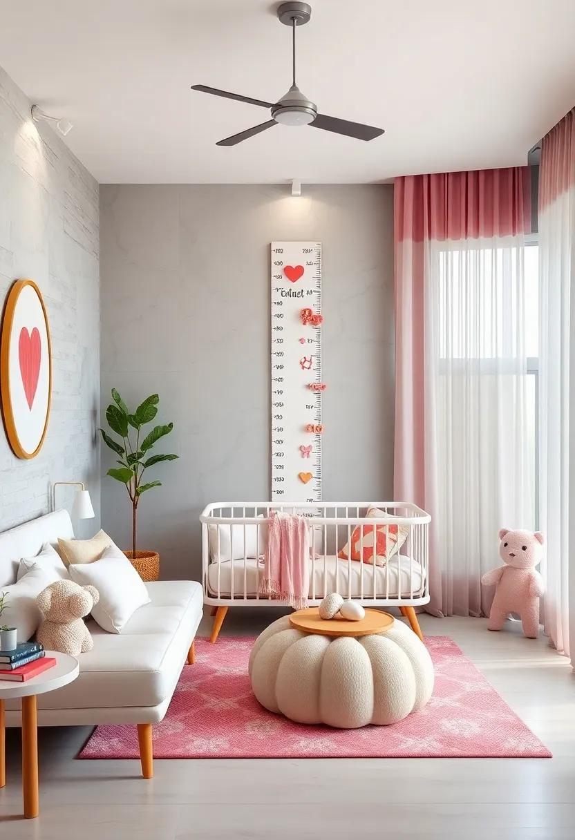 Customizable Growth Chart: Install a chic growth chart on the wall that allows for personalization and keeps track of development milestones in style