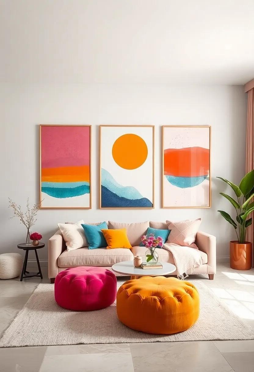 Modern Artwork: Curate a collection of modern art pieces with vibrant hues and bold designs that reflect your style while inspiring creativity