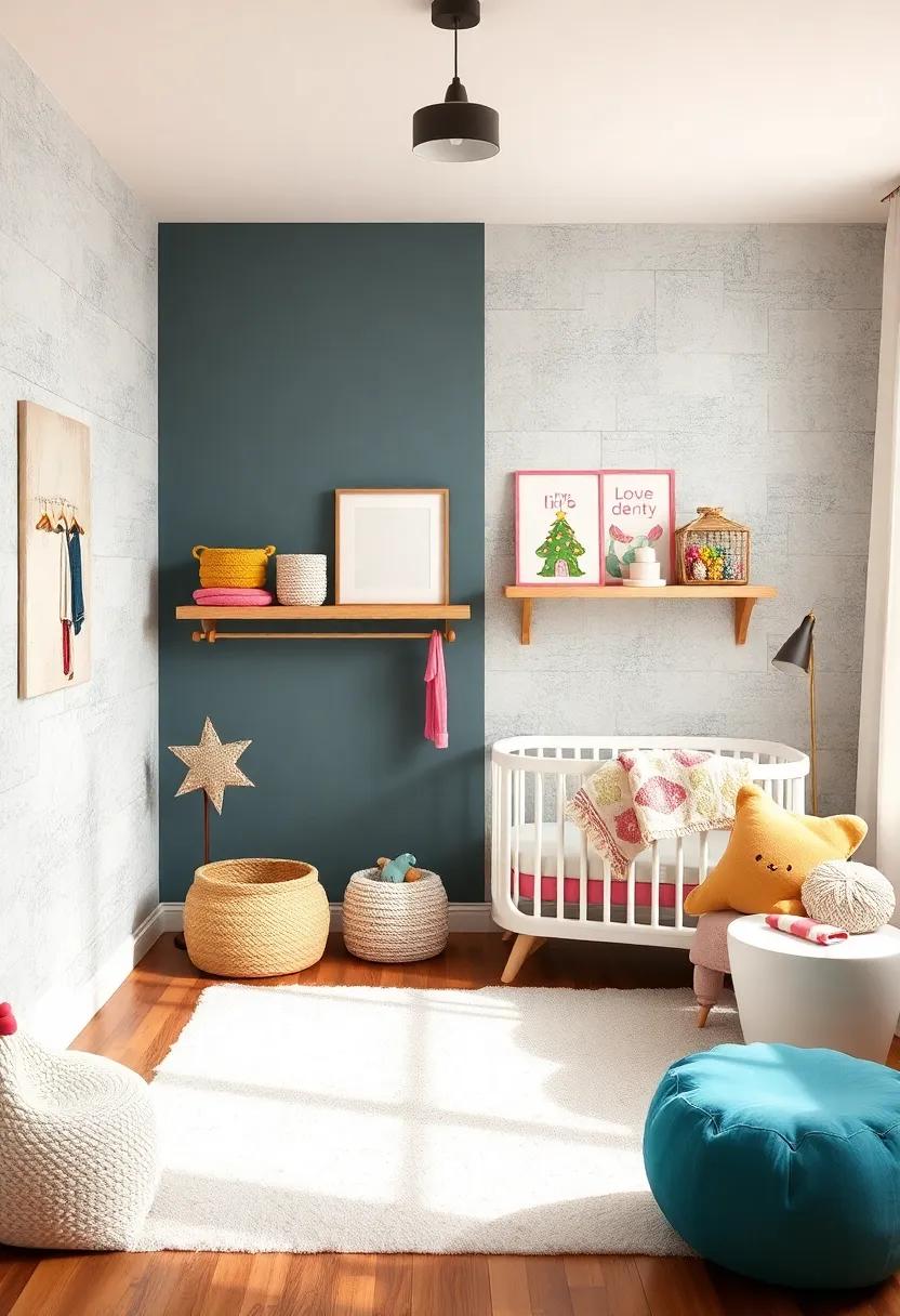Stylish Storage Solutions: Use decorative baskets, shelves, and bins to organize toys and clothes, keeping the nursery tidy while adding to the decor