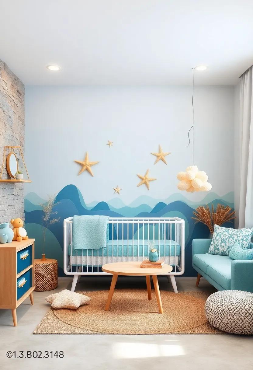 Under-the-Sea Theme: Dive into a soothing ocean palette with blues and greens, complemented by starfish and seashell decor that makes waves in style