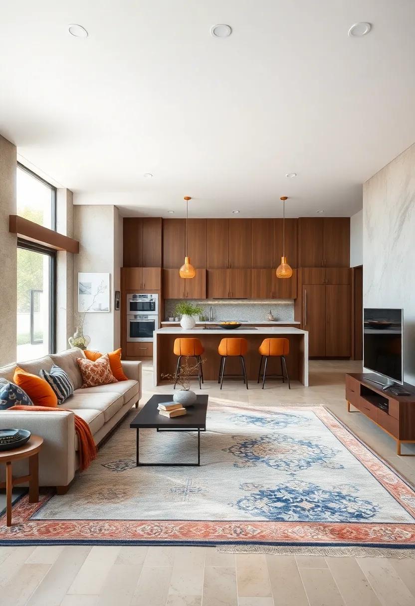 Define⁣ Spaces with Rugs: Use area ⁤rugs to delineate different areas ​within the open⁣ concept ‍space while adding warmth‌ and ‌texture