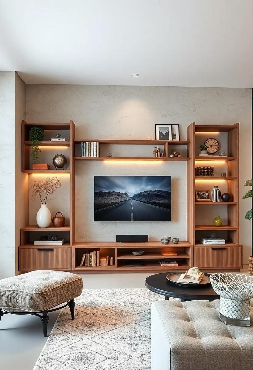 Open Shelving: ⁢explore‍ designs with ​open shelving that⁣ showcase⁢ decorative items while providing practical ⁤space for your media components