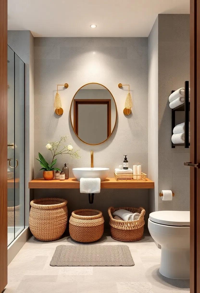 Use decorative​ Baskets: Incorporate stylish‍ baskets as‍ storage solutions for towels and other items while adding​ warmth to ‍the decor