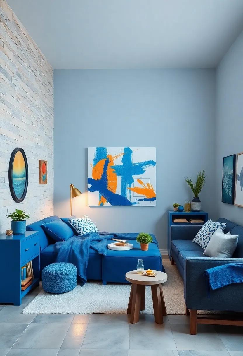 Art Studio Inspiration: Splash blue paint on canvas or use wall decals to create an art corner,encouraging creativity in a vibrant blue-hued environment