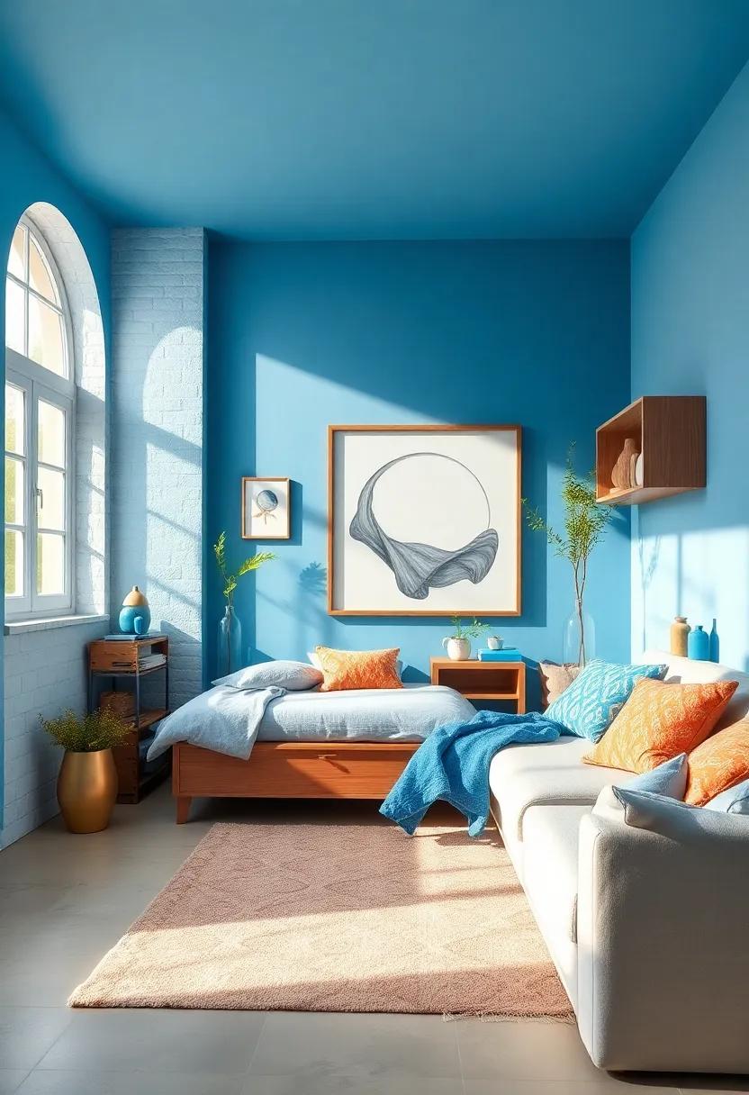 Classic Comfort: Choose a tranquil light blue for a classic look, balanced with wooden furniture and soft textiles for a warm yet calming environment