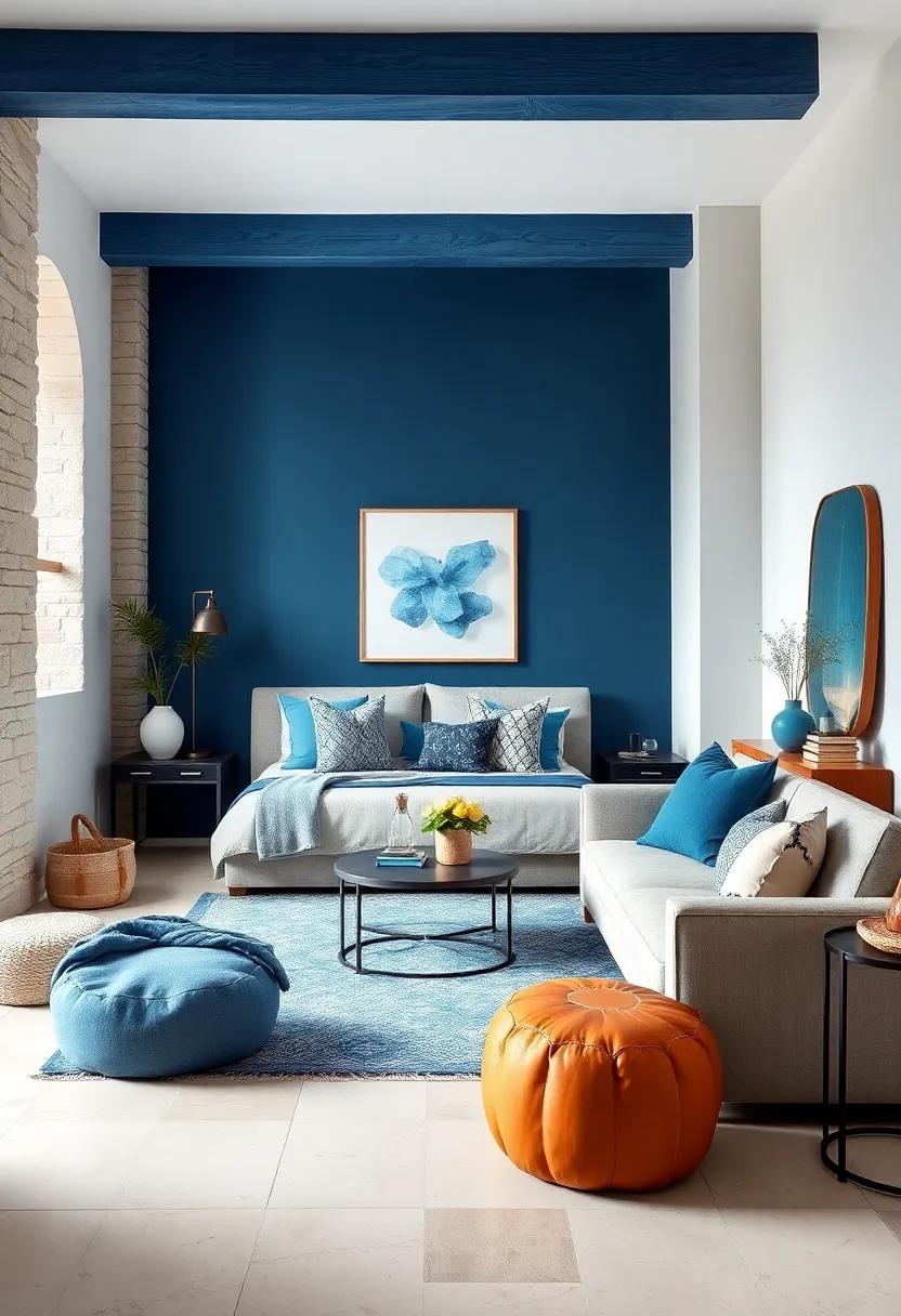 Cozy Layering: Introduce multiple shades of blue fabrics—from throw pillows to blankets—to create depth and comfort while maintaining a serene aesthetic