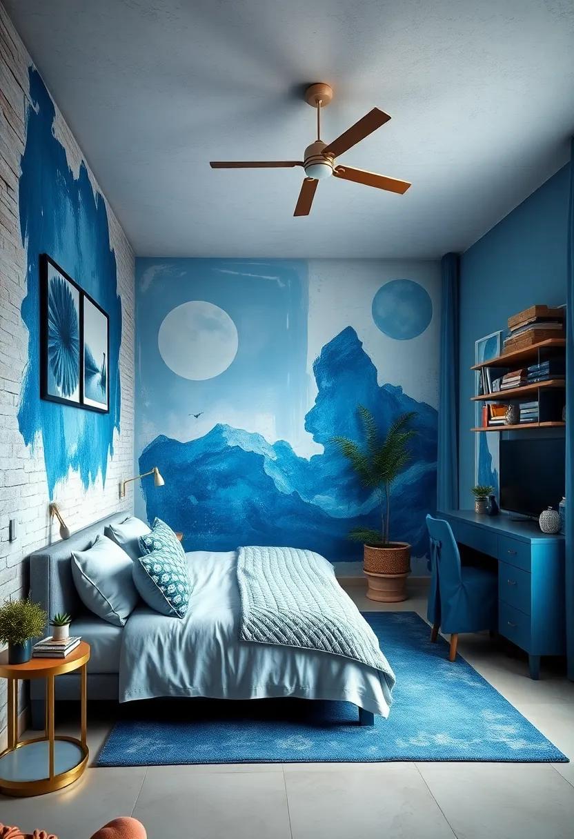 DIY Creativity: Encourage creativity by letting your child help paint murals with blue-themed art expressions that reflect their personality and interests