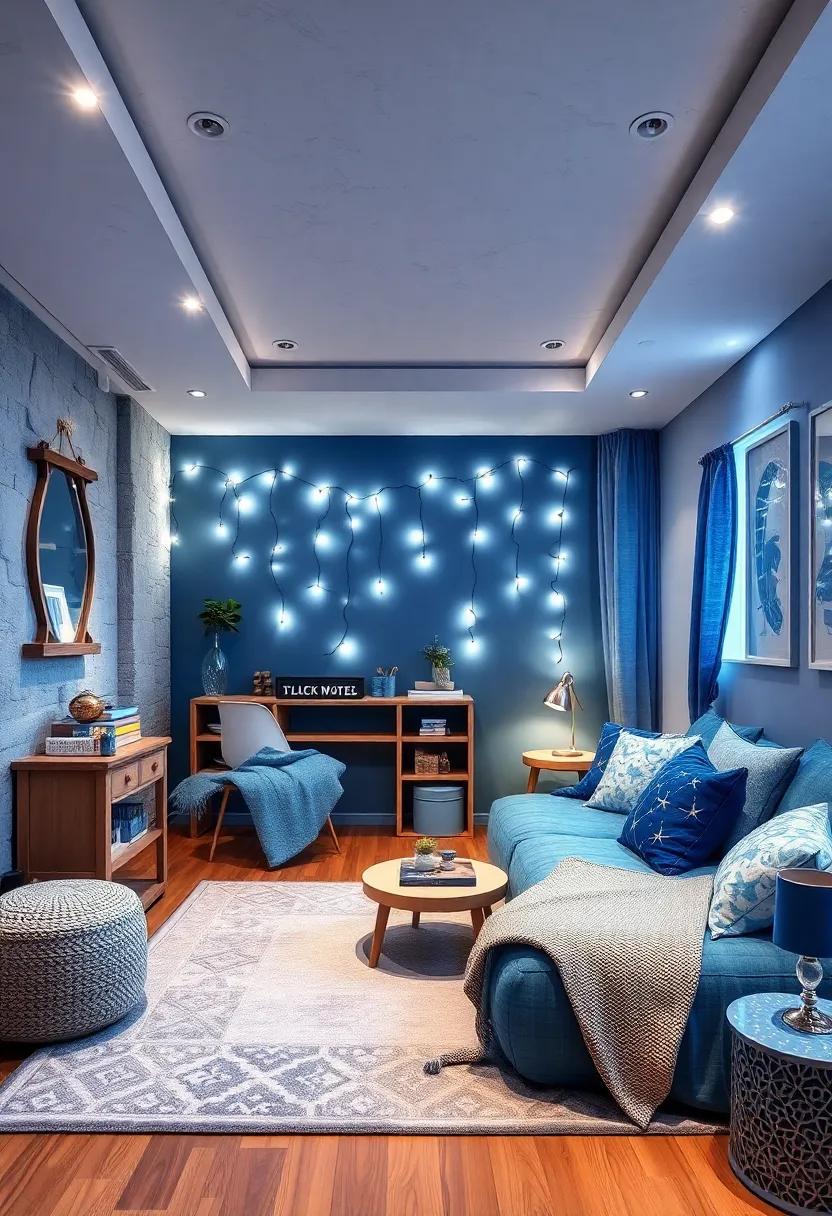 Fantasy Retreat: Create a magical room with whimsical blue fairy lights and soft furnishings, perfect for bedtime stories and sweet dreams