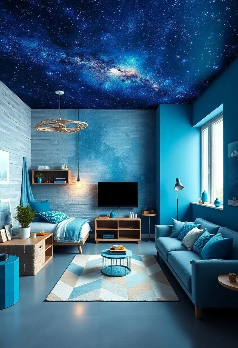 Galactic Escape: Transform the room into a galaxy-themed space using starlit murals and cosmic blue tones to spark imagination and adventures beyond the stars