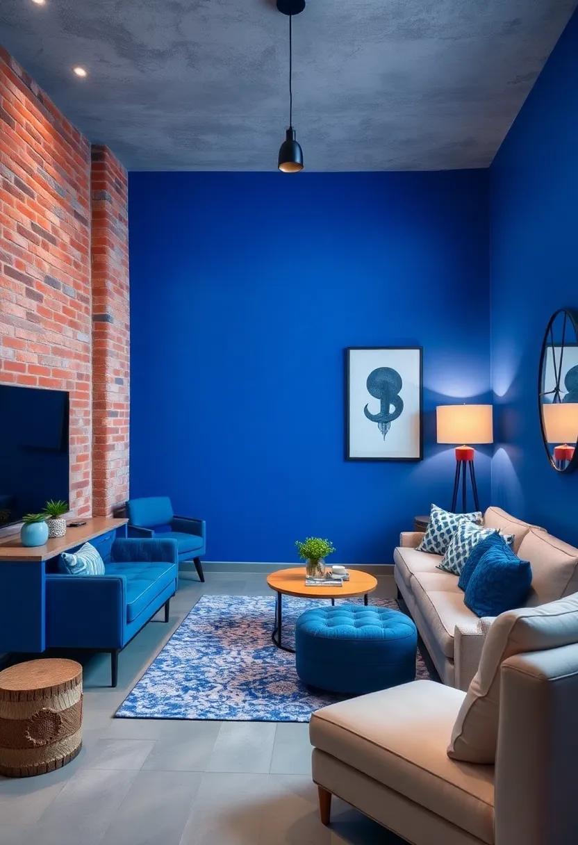 Industrial edge: Combine a rich cobalt blue with exposed brick or metal accents to create an urban-styled room that feels chic and cool