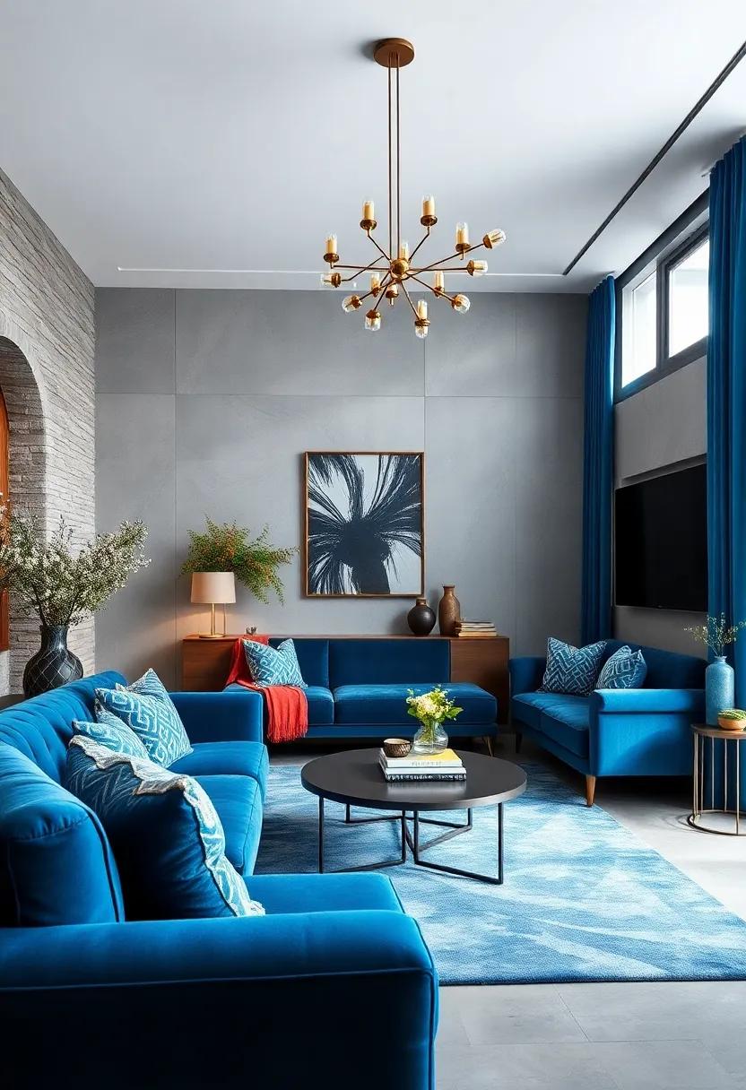 Luxurious Touch: Opt for velvet furnishings in deep peacock blue, creating a luxurious atmosphere while maintaining comfort and style