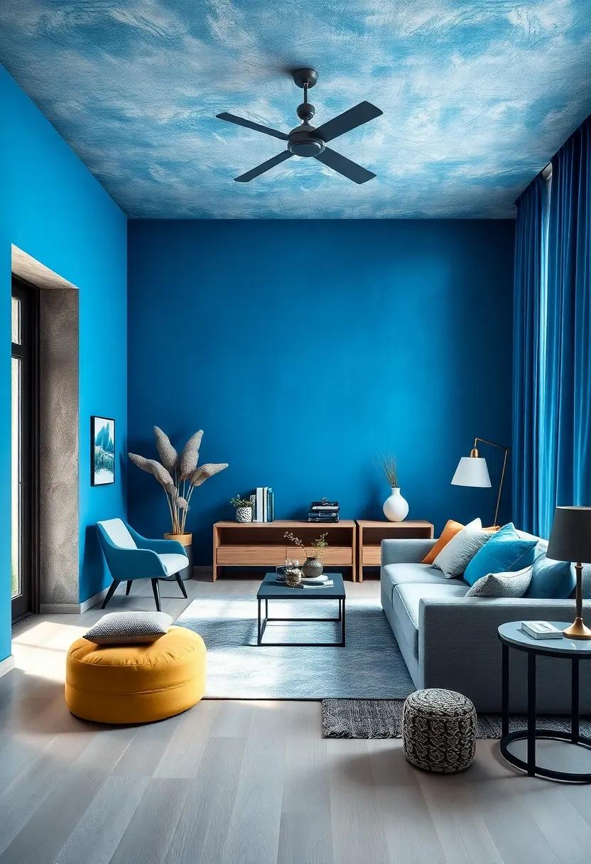Monochromatic Magic: Create depth using various shades of blue from navy to soft powder blue in different textiles and furniture pieces for a cohesive look