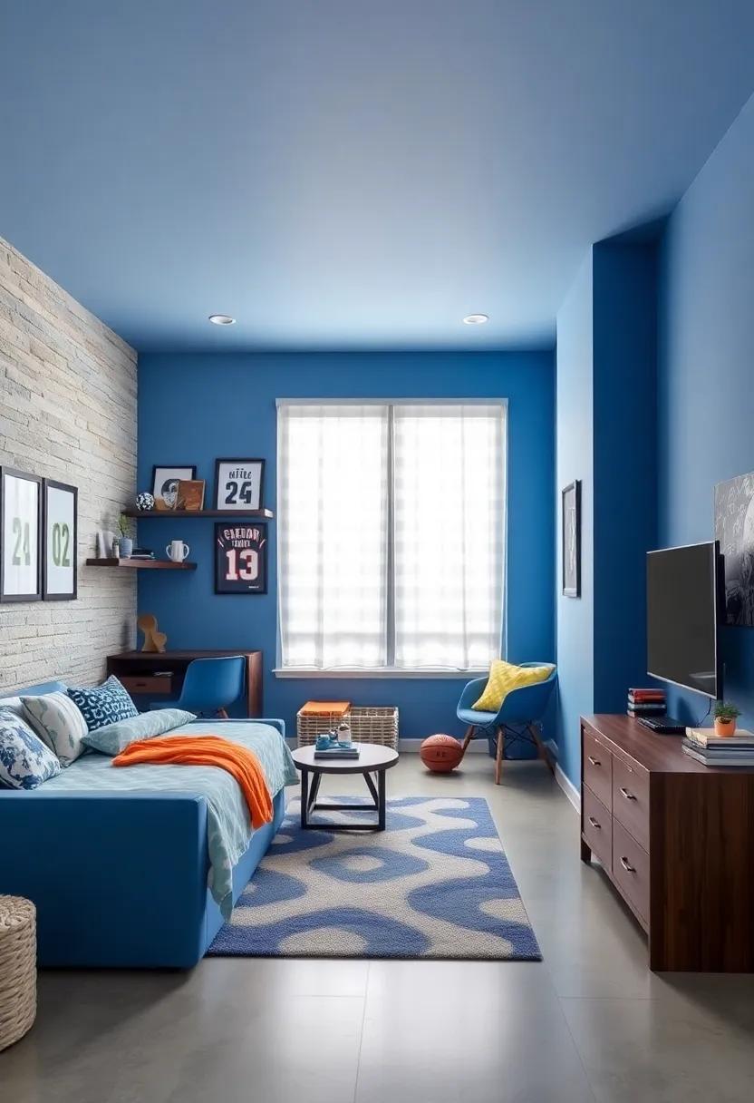 Sports Zone: Create a sporty retreat with a blue paint palette inspired by your child’s favorite team, complete with framed jerseys and sports memorabilia