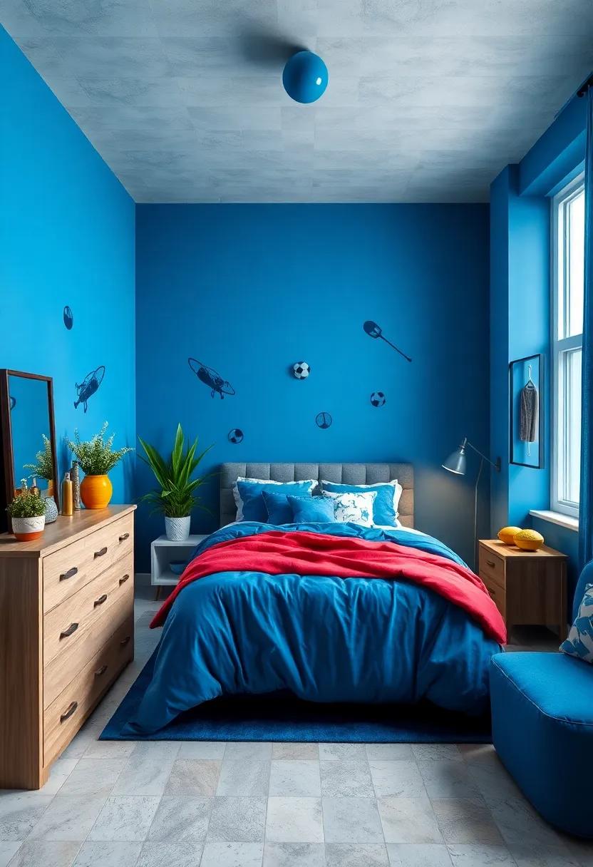 Sporty Chic: Decorate with blue sports decals and bedding that reflect a sporty lifestyle,creating an energizing space for active youngsters
