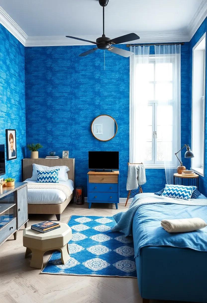 Vintage Vibes: Incorporate retro blue wallpaper or vintage furniture pieces that bring character and nostalgia to your child’s space