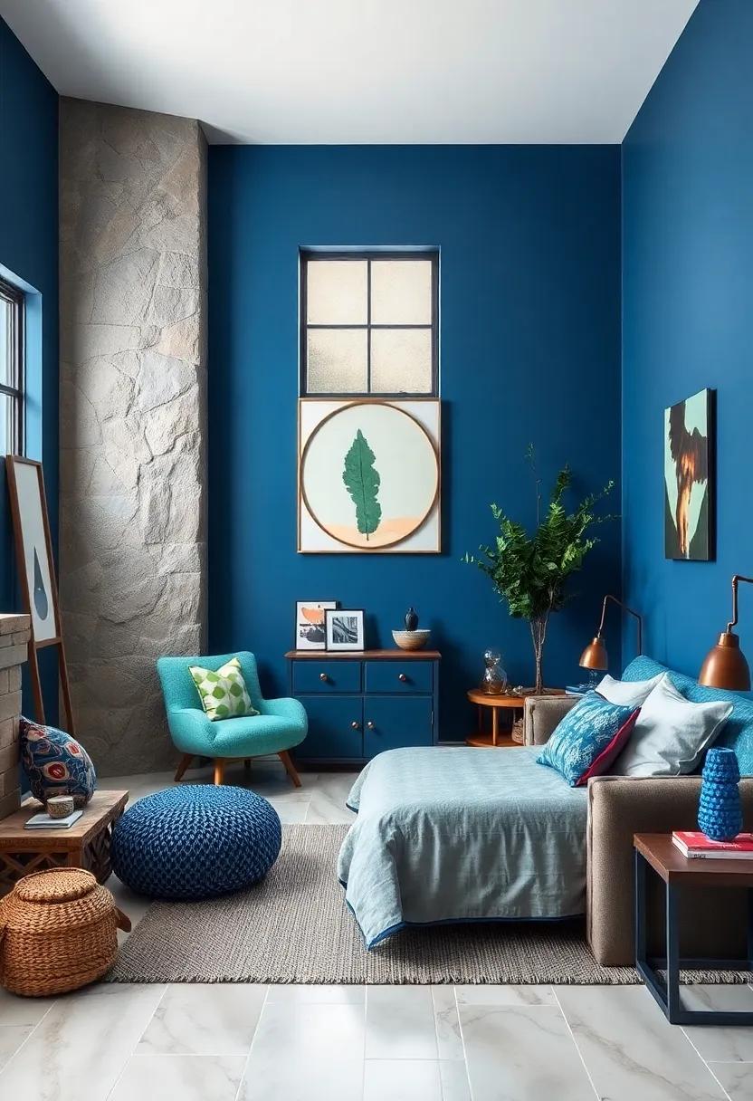 Woodland Wonderland: Use deep blue tones alongside earthy browns and greens to design a rustic, nature-inspired boy’s room